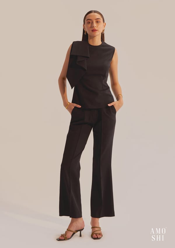 Black Draped Sleeveless Top and Flared Pants Co-ord Set — AMOSHI