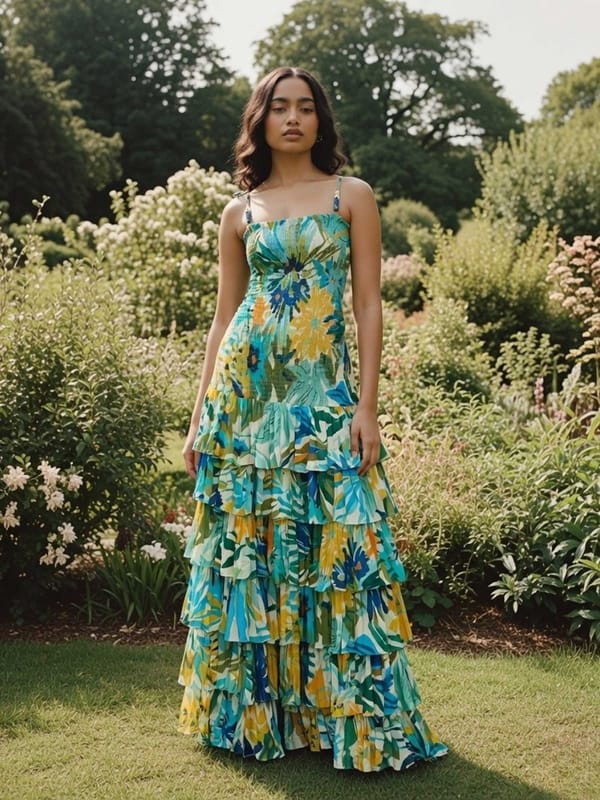 Mint Printed Ruffled Maxi Dress — POPPI