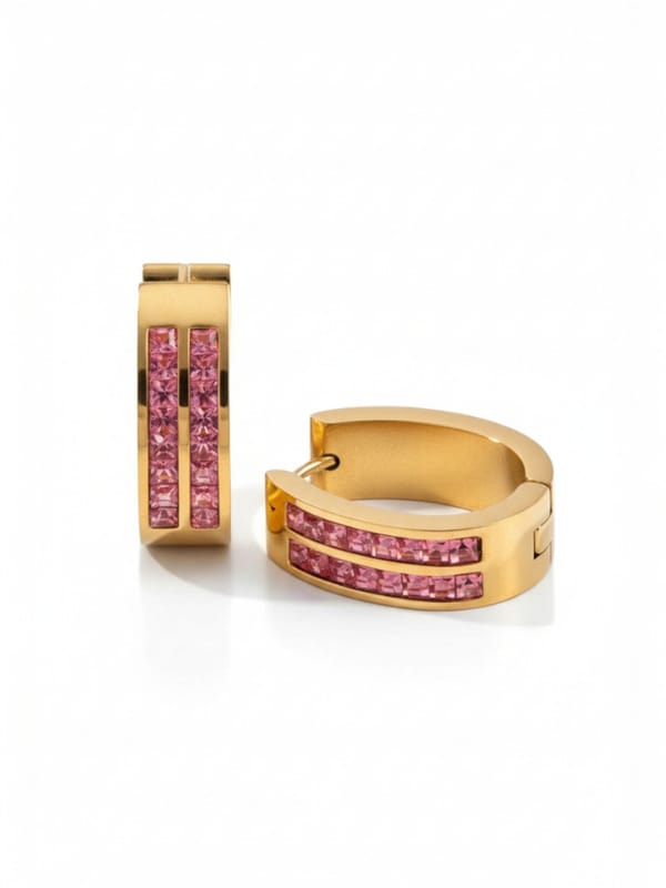 Pink CZ Stone Hoop Earrings — Cao Jewellery