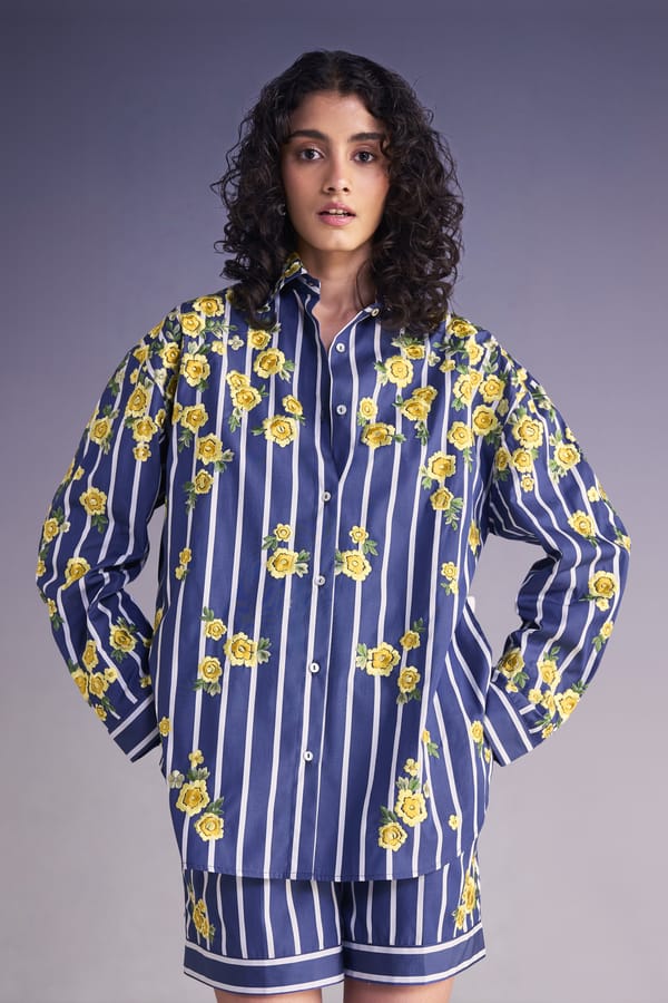Floral Embroidered Stripe Shirt — Dash and Dot