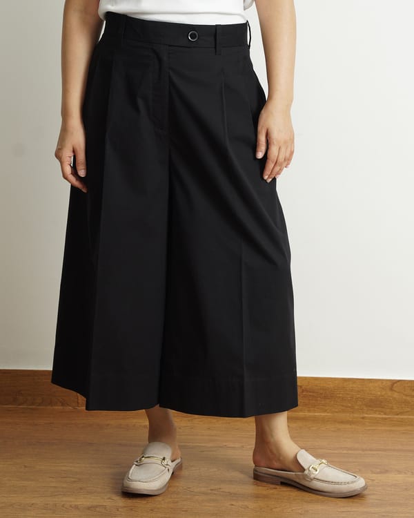 Black Cotton Tailored Wide-Leg Culottes — Loma Naturally
