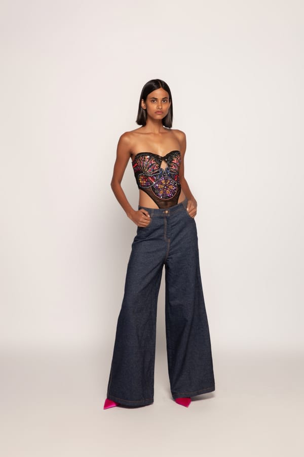Dark Blue Low-Rise Flared Denim Jeans — Saaksha and Kinni