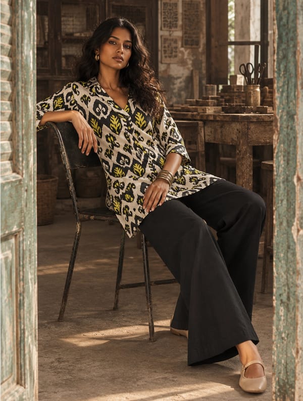 Black White Ikat Print Cotton Co-ord Set — Truebrowns