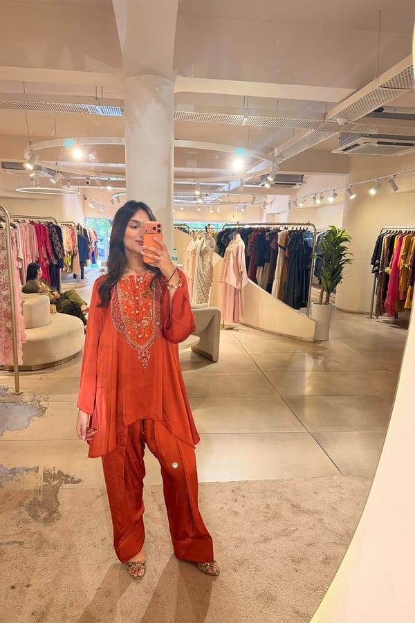 Rust Banarasi Kurta and Farshi Pants Co-ord Set — DAREISS
