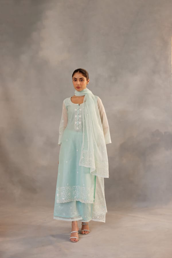 Mint Green Embroidered Straight Kurta Suit Set — NARAYANI VASTRA