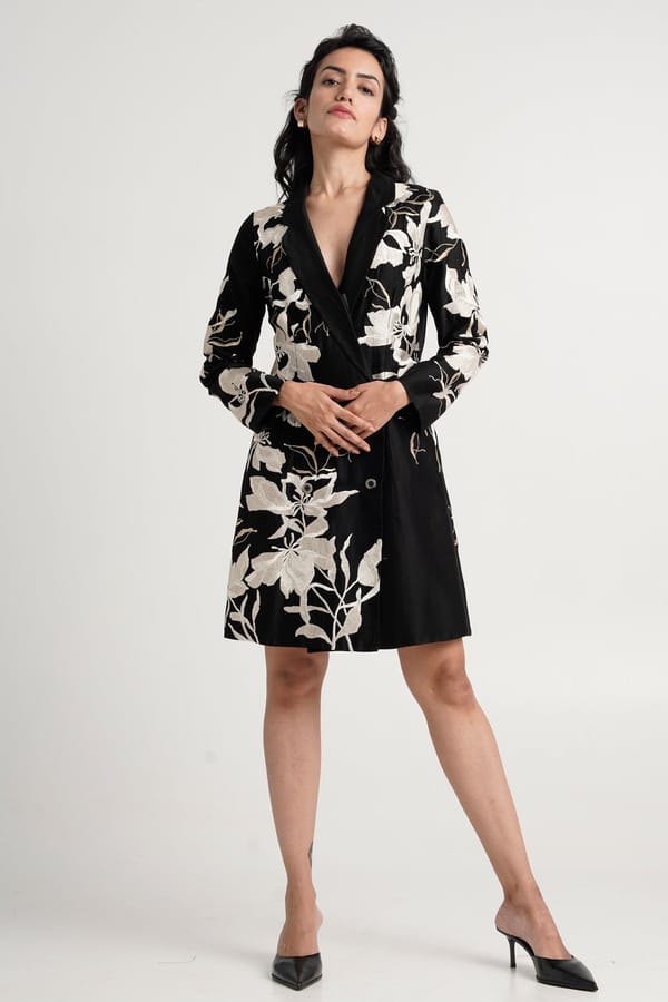 Black Embroidered Tailored Blazer Mini Dress — Madder Much