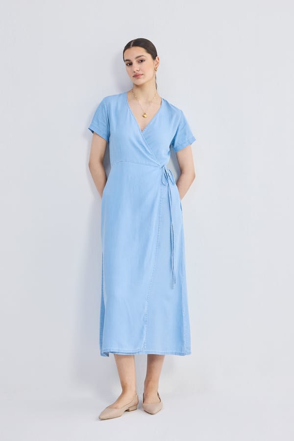 Maxi Wrap Dress in Light Blue — REISTOR