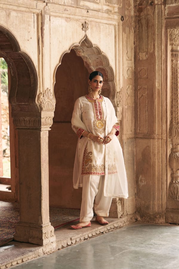 Daisy Ivory Embroidered Short Kurta and Salwar Set — Sheetal Batra