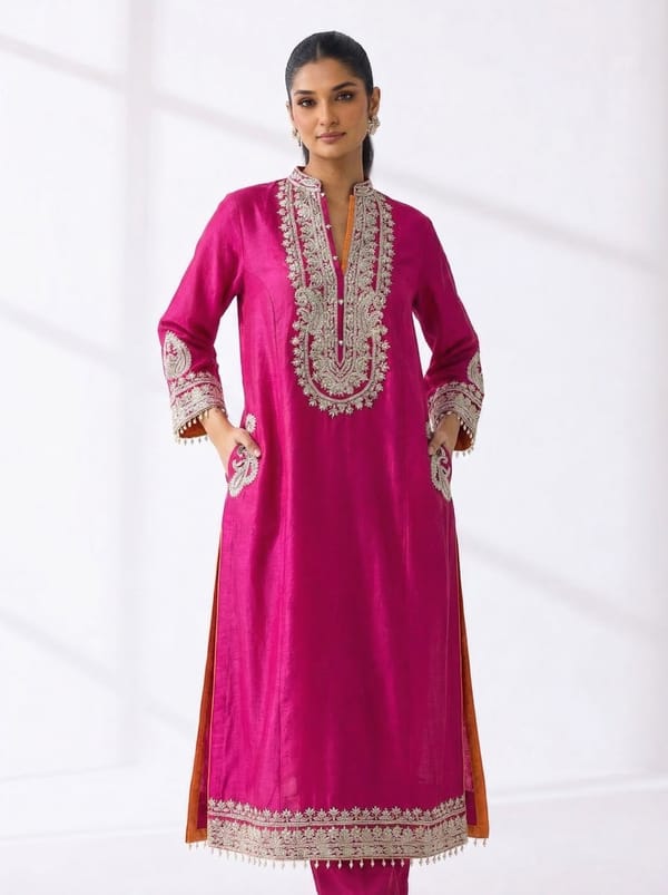 Aadirah - Embroidered Kurta Set With Side Pockets — Sheetal Batra