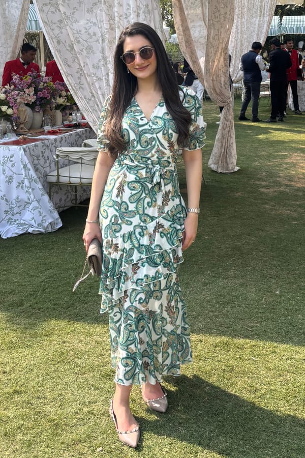 Green Paisley Print Wrap Midi Dress with Ruffle Tiers — Style Island