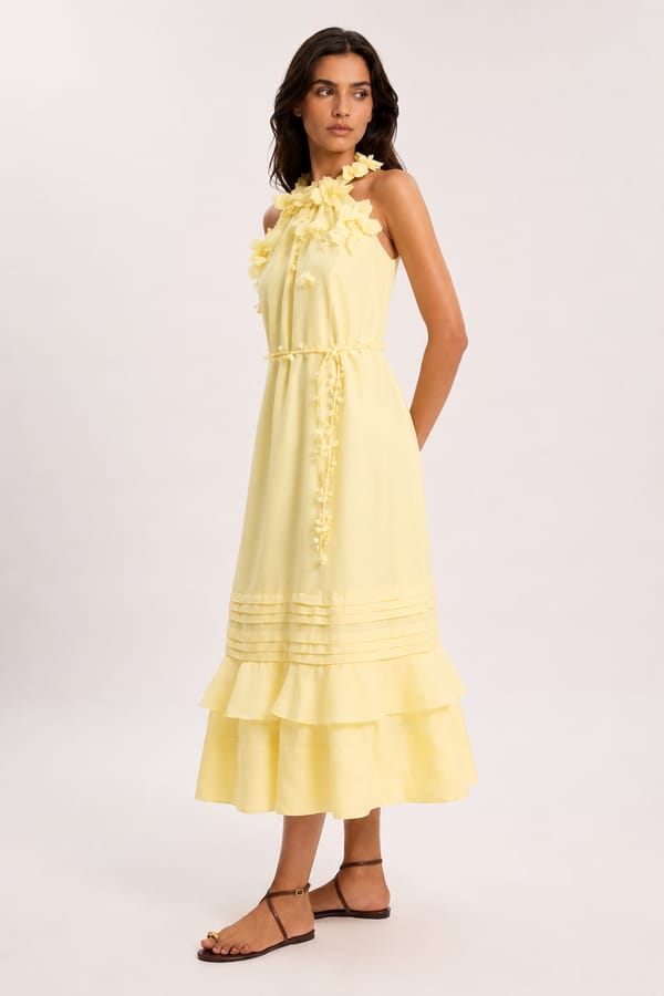 Floral Applique Woven Halter Woven Tier Maxi Dress — KAREN MILLEN