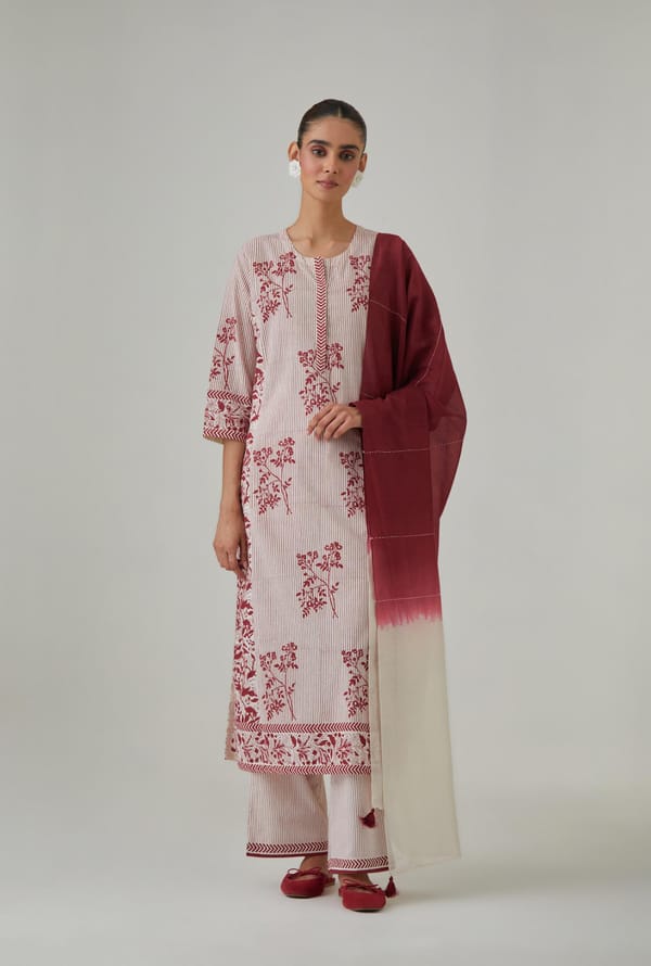 Hand Block Print Kurta With Side Panel & Pant — Upavita