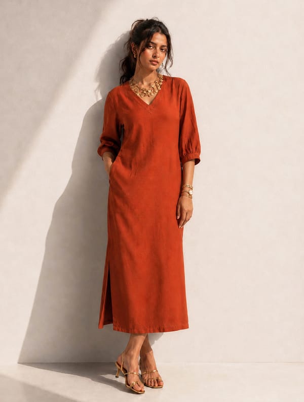 Rust Solid Viscose Long Dress — Truebrowns