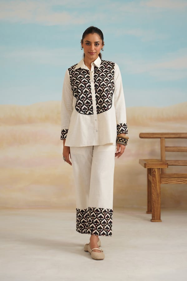 Cream Embroidered Shirt and Pants Co-ord Set — NEETIKA CHOPRA