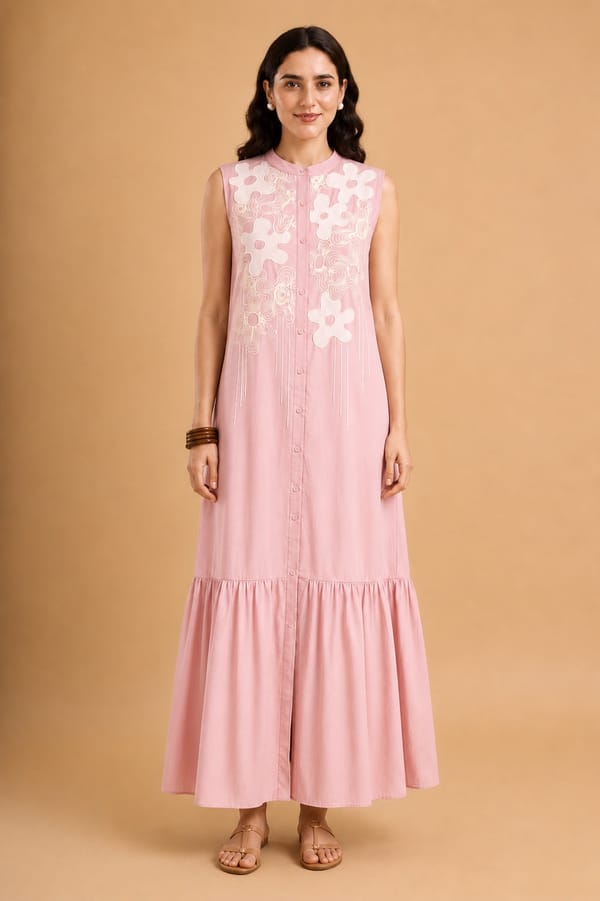 Blush Pink Button-Front A-Line Maxi Dress — ANISETTE
