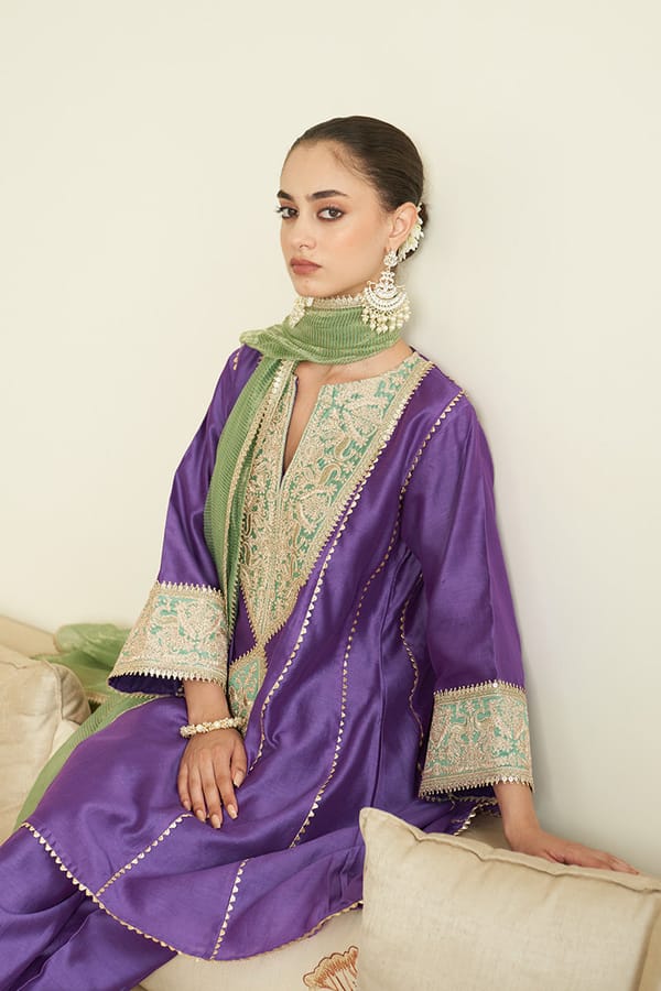Deep Purple Chanderi Silk Embroidered Kurta Set — Chakkraa