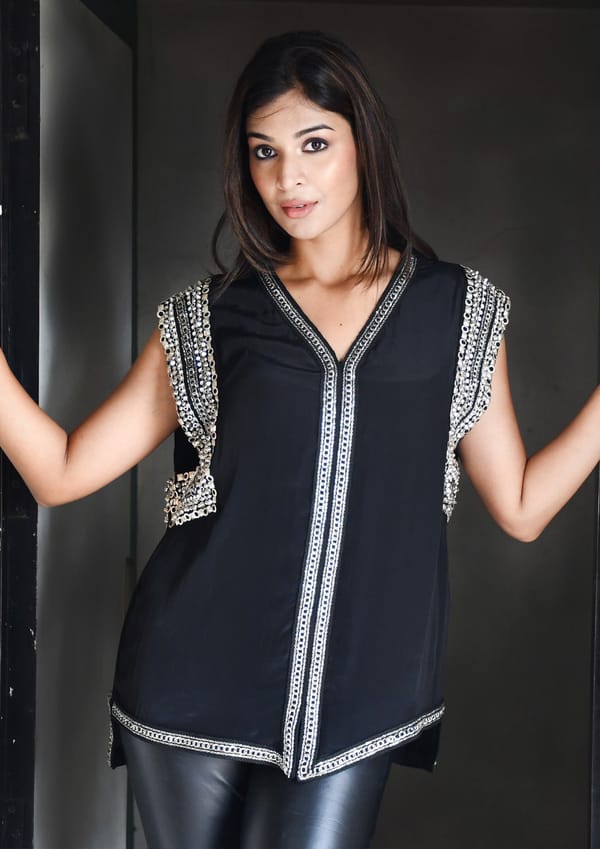 Black Crepe top with Embroidery — Richa Goenka