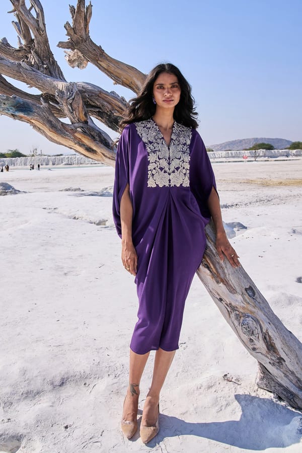 Purple Embroidered Bib Drape Kaftan — Dash and Dot
