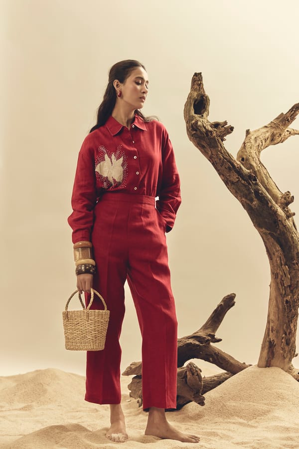 Crimson Linen Shirt and Trousers Co-ord Set — Linen Bloom