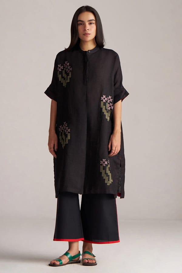 Black Linen Kurta and Wide-Leg Pants Co-ord Set — Ganga Fashions Pvt Ltd