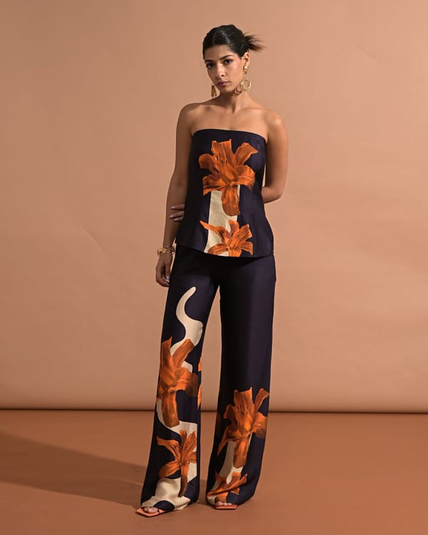 Navy High-Waist Wide-Leg Floral Printed Trousers — Missy Co.
