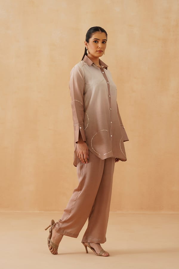 Ombre Longline Shirt and Wide-Leg Pants Co-ord Set — NEETIKA CHOPRA