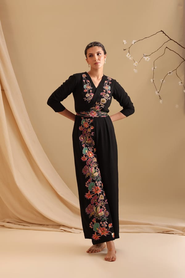 Aarani Applique Overlap Jumpsuit With Belt — SOUP by Sougat Paul