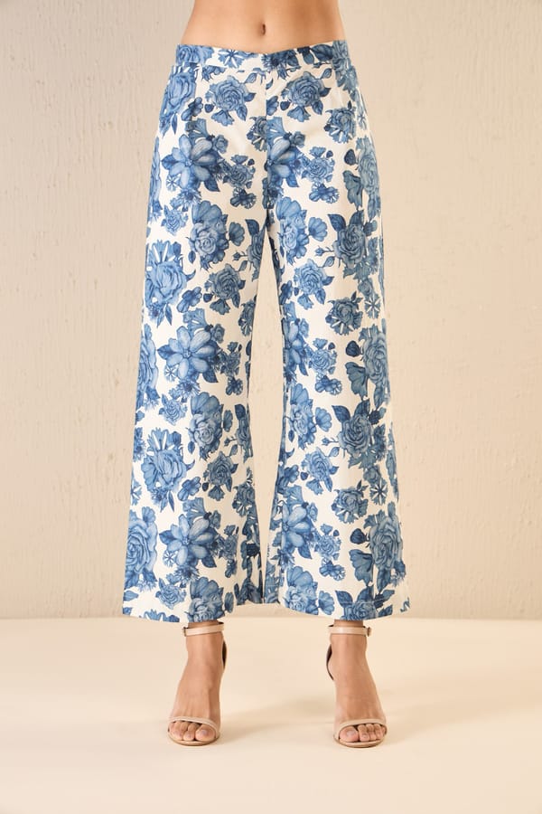 Blue Blossom Cotton Pants — SHIVANI BHARGAVA