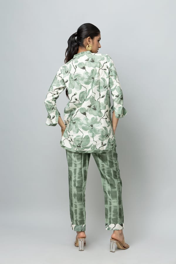 Sage Green Floral Tunic and Printed Pants Co-ord Set — Rhe-Ana