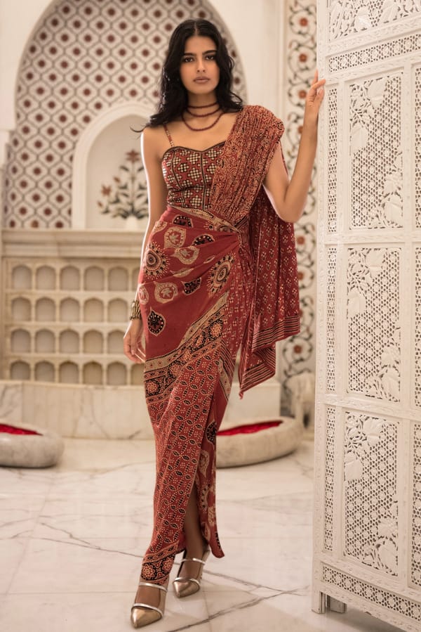 Ajrakh Print Corset & Sari Drape Skirt — Dash and Dot