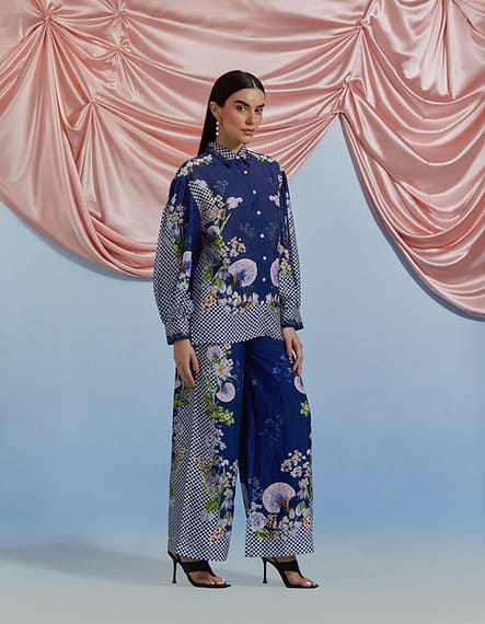 Airforce Blue Floral Shirt and Wide-Leg Co-ord Set — Pozruh