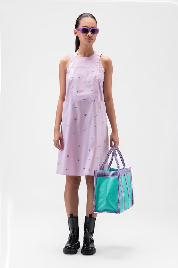 Lilac Cotton A-Line Sleeveless Knee-Length Dress — Genes Lecoanet Hemant
