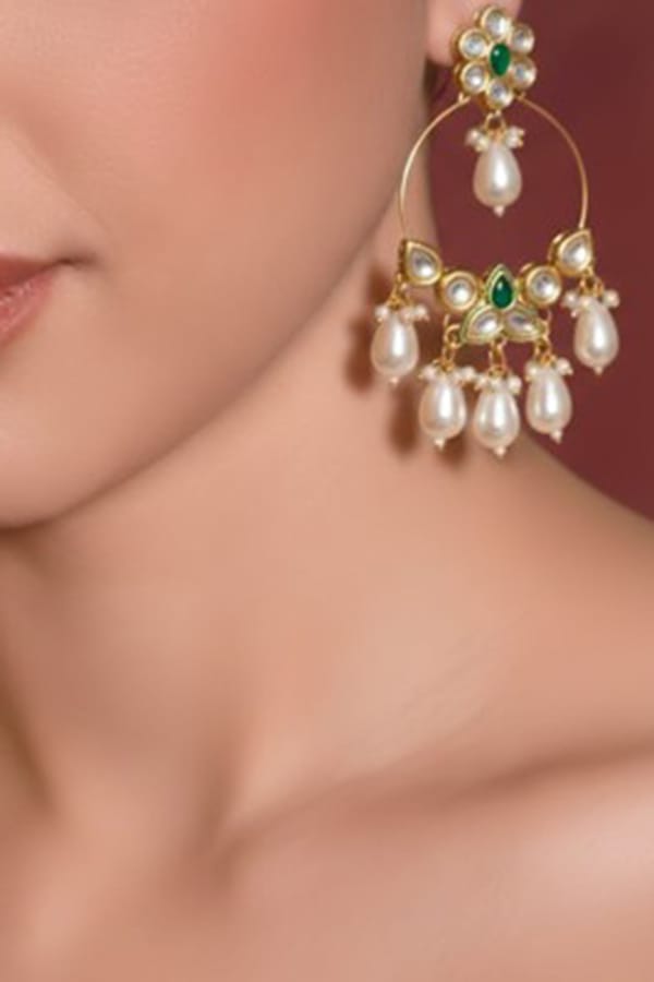 Emerald Bloom Kundan Pearl Hoop — Beauty Spot Jewellery
