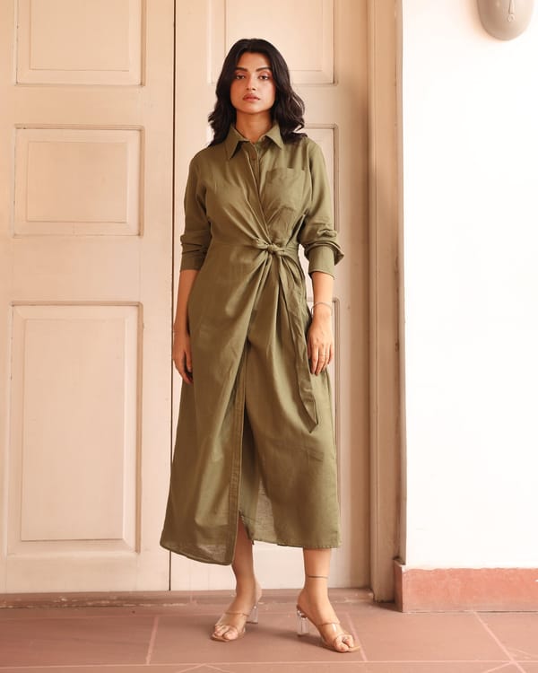 Audrey Linen Blended Tie Front Shirt Dress — The Good Rebel