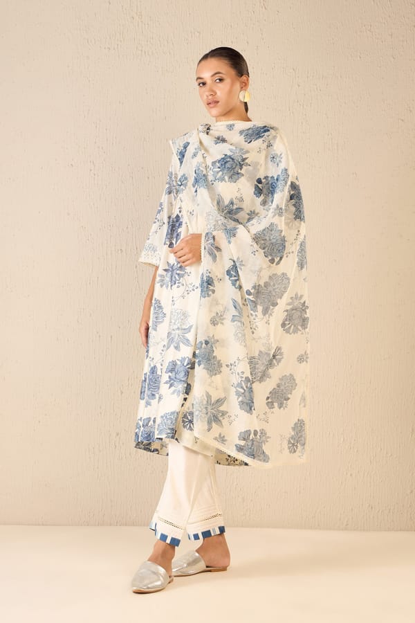 Floral Fantasy: Blue Floral Choga Set — SHIVANI BHARGAVA