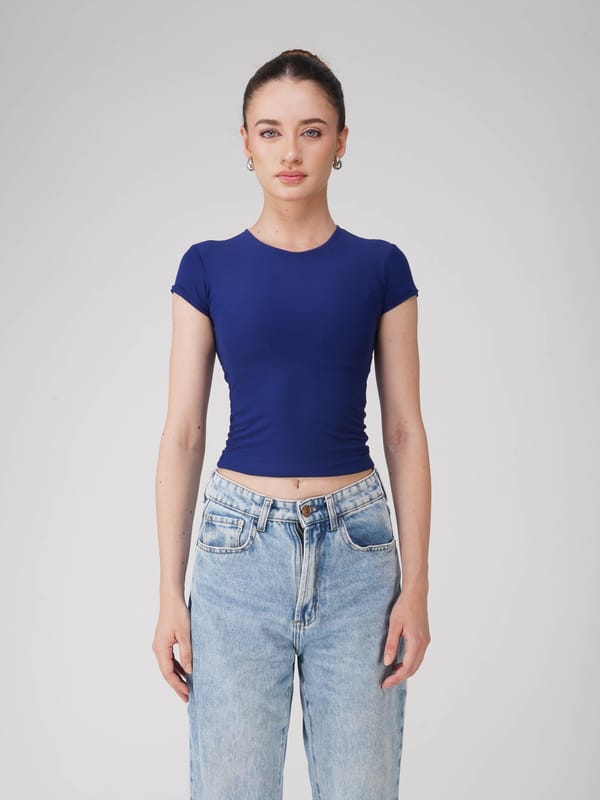 Blue Double Layered Fitted Tee-Drift Tee (Navy) — Select Staples
