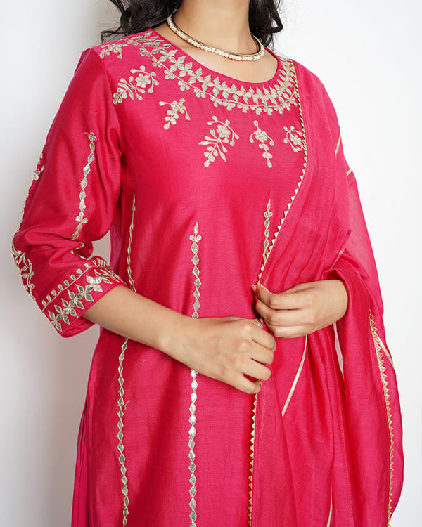 Dark Magenta Gota Work Chanderi Suit Set — Kameez