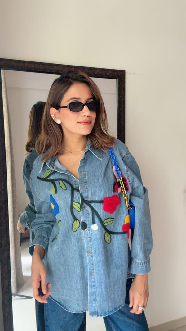 Botanical Emb Denim Shirt — CLOSET AFFAIR