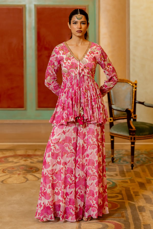 Risha Peplum Set ��Pink — Paulmi and Harsh