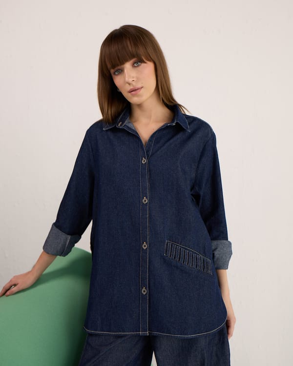 Blue Oversized Longline Denim Shirt — AUR