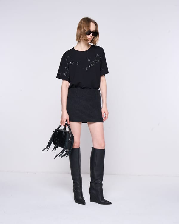Black Oversized Rhinestone Embellished T-shirt — SILVIAN HEACH