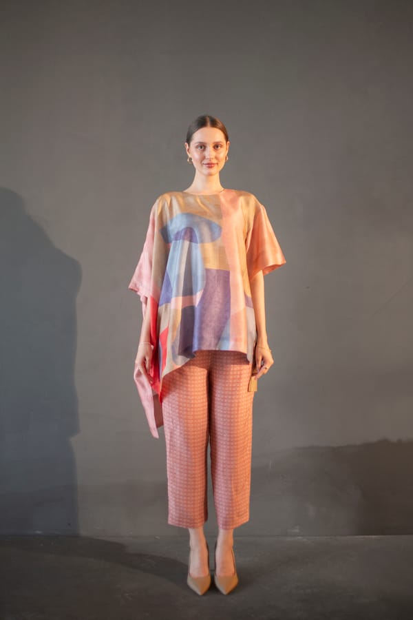 Peach & Blue One Side Kaftan Sleeve Set — CLOS
