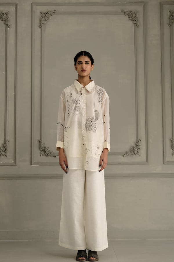 Mul Chanderi Embroidered Shirt And Flared Pants — Arcvsh Pallavi Singh
