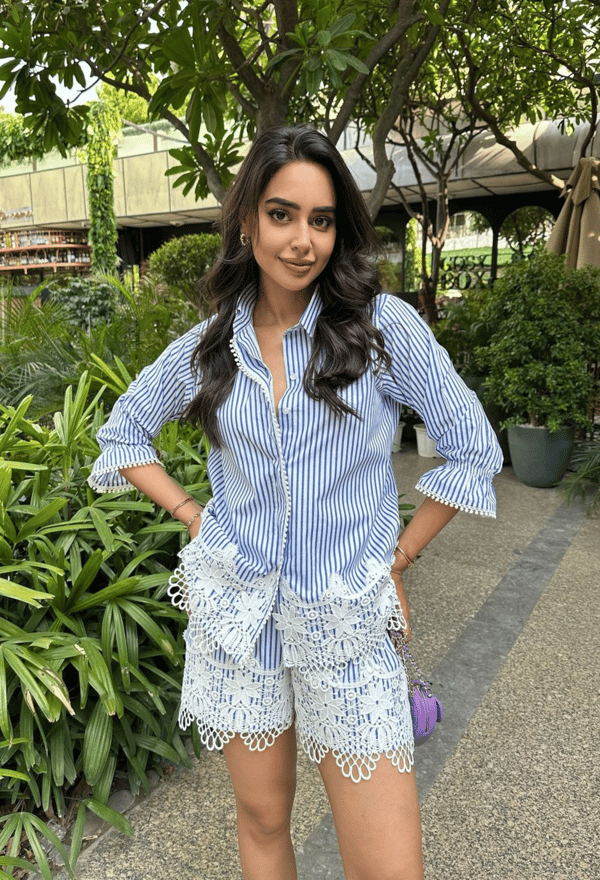 Blue and White Striped Shirt and Shorts Co-ord Set — Shivya K