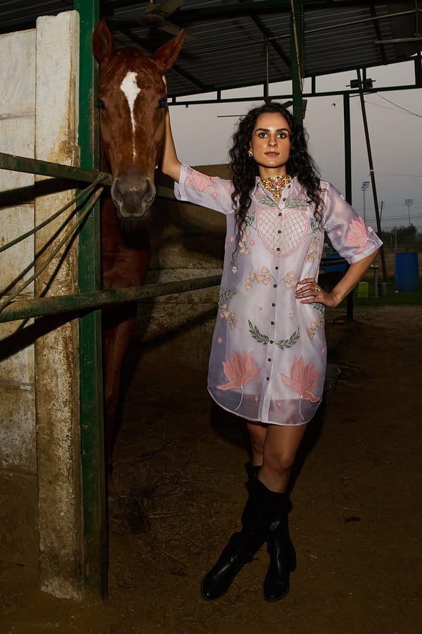 Pastel Sheer Organza Embroidered Shirt Dress with Belt — Love Kiki
