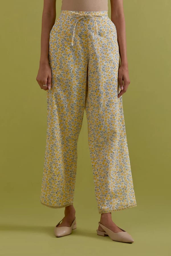 Off White Cotton Straight Pants — Upavita