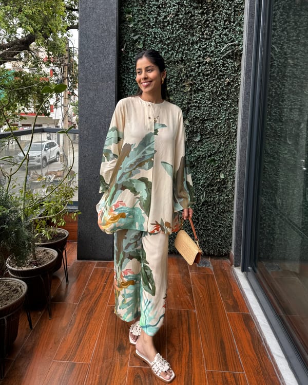 Multicolor Abstract Printed Tunic and Pant Co-ord Set — HAPPI SPACE