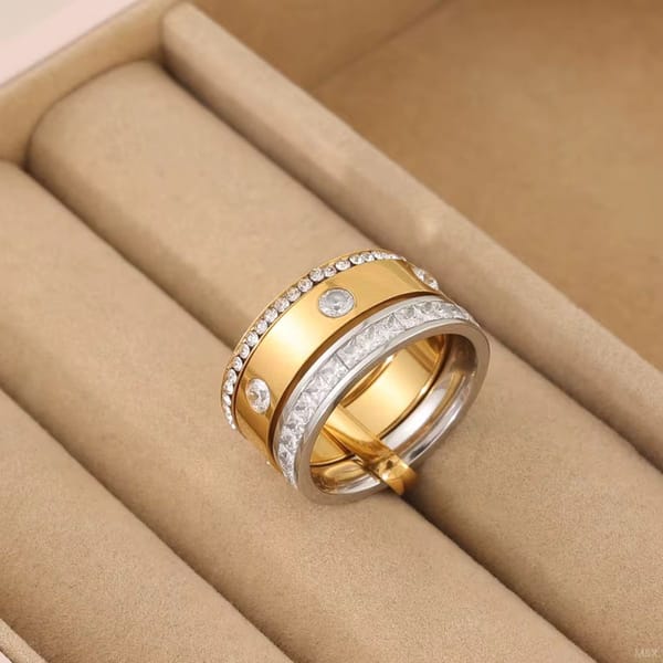18K Gold Plated Triple Band Ring, Valencia — Inaya Accessories