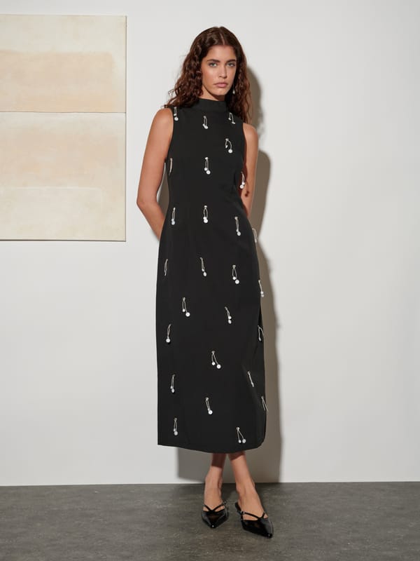Black Embellished High-Neck Midi Column Dress — SISTER JANE