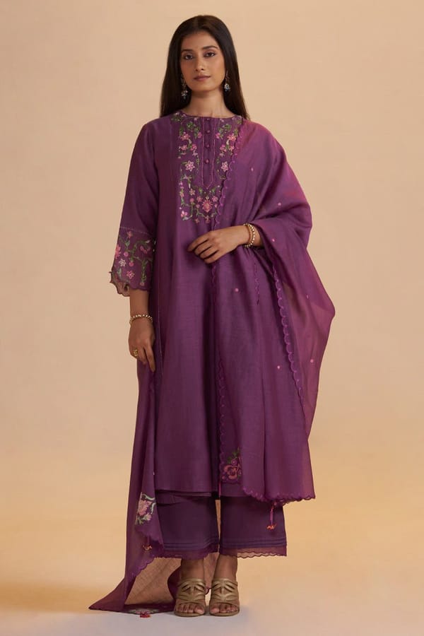 Eggplant Purple Festive Kurta Set — Ganga Fashions Pvt Ltd